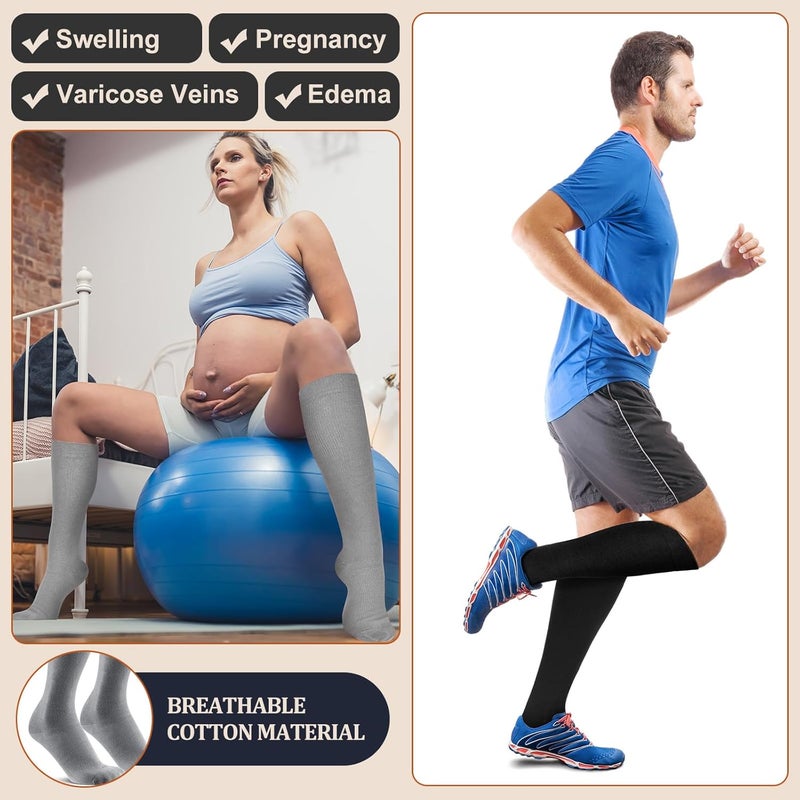 Tisancy 4 Pairs Cotton Compression Socks for Women Men 20-30mmhg Is Best Support Stocking for Running Hiking Cycling - Image 4